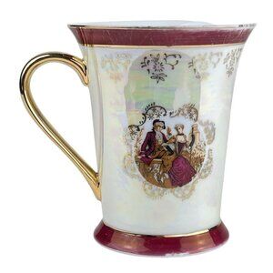 GNA Fine Porcelain Coffee Tea Cup Couple Gold Burgundy White
